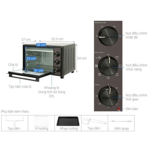 Lò Nướng để Bàn Electrolux EOT3218XG 3 Kích thước lò nướng để bàn Electrolux EOT3218XG