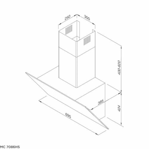 Máy hút khói khử mùi áp tường dạng nghiêng MALLOCA MC 7086HS 3 Kích thước máy hút khói khử mùi áp tường dạng nghiêng MALLOCA MC 7086HS