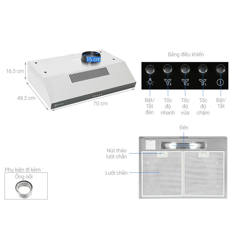 Kích thước máy hút mùi Electrolux ERF715SBA (Button) Kích thước máy hút mùi Electrolux ERF715SBA (Button)