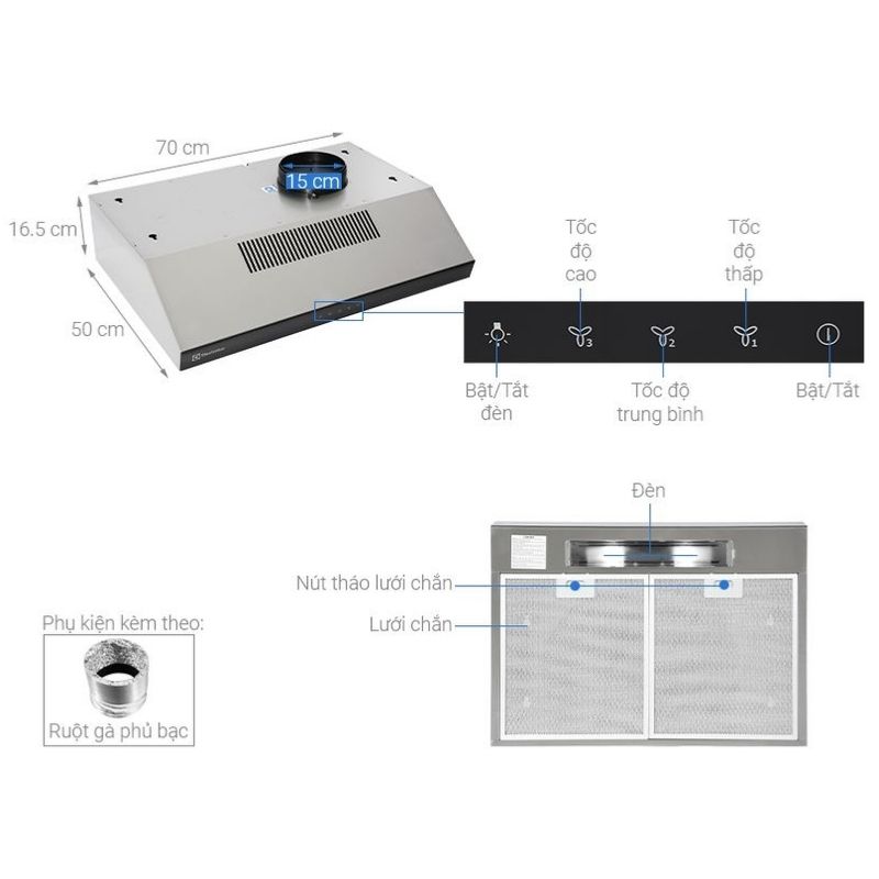 Kích thước máy hút mùi Electrolux ERF726SBA (Touch) Kích thước máy hút mùi Electrolux ERF726SBA (Touch)