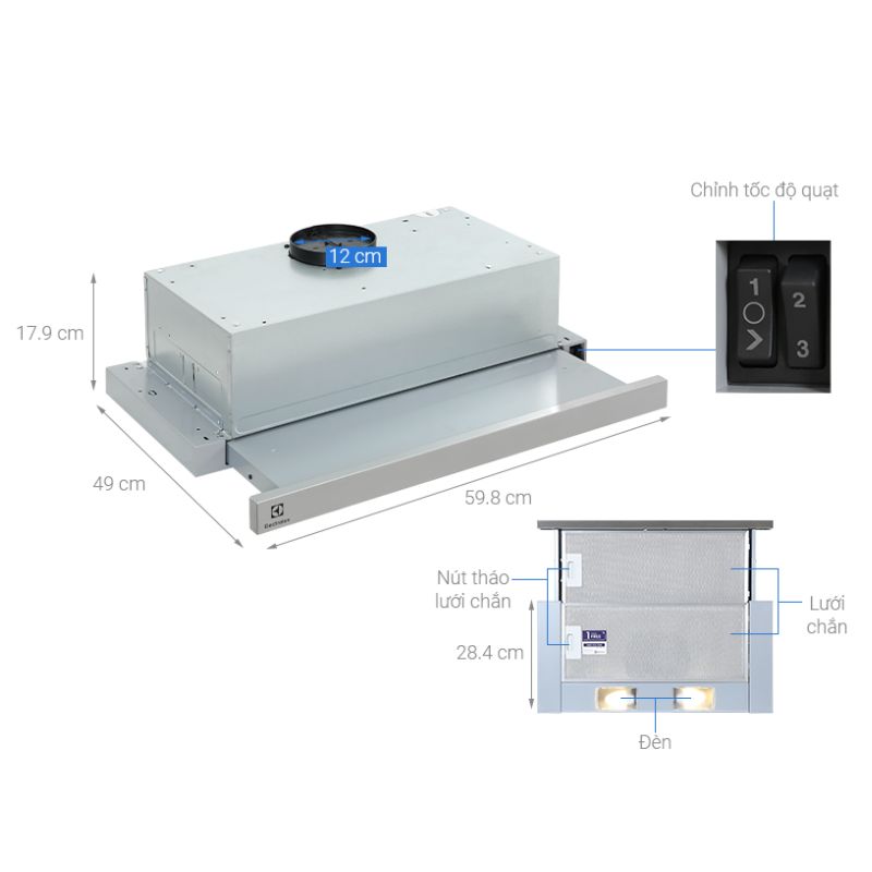 Kích thước máy hút mùi Electrolux LFP316S Kích thước máy hút mùi Electrolux LFP316S