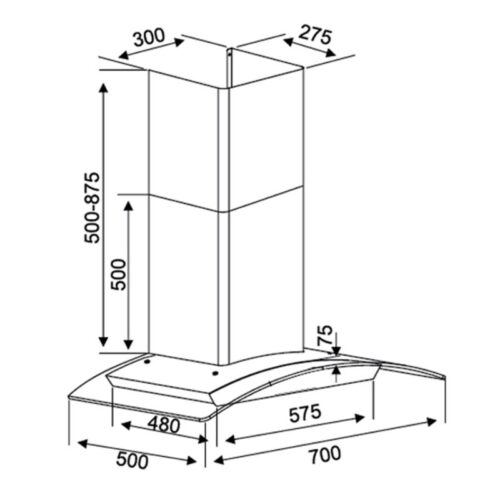 Máy hút mùi Kocher K-228S 70cm 3 Kích thước máy hút mùi Kocher K-228S 70cm