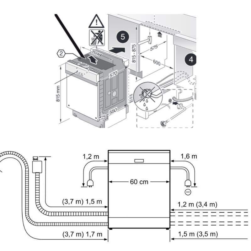 Kích thước máy rửa chén bát âm tủ bán phần Bosch SMI25AS02E Kích thước máy rửa chén bát âm tủ bán phần Bosch SMI25AS02E