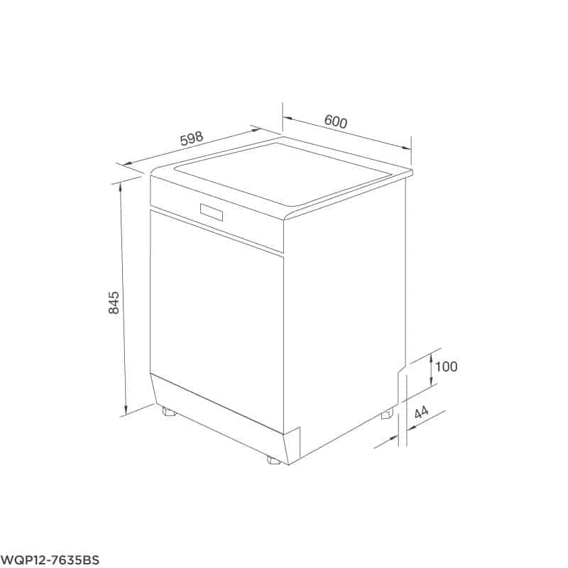 Kích thước máy rửa chén bát Malloca WQP12-7635BS Kích thước máy rửa chén bát Malloca WQP12-7635BS