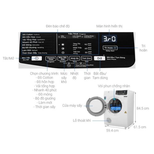 Máy sấy Electrolux EDS805KQWA 3 Kích thước máy sấy Electrolux EDS805KQWA