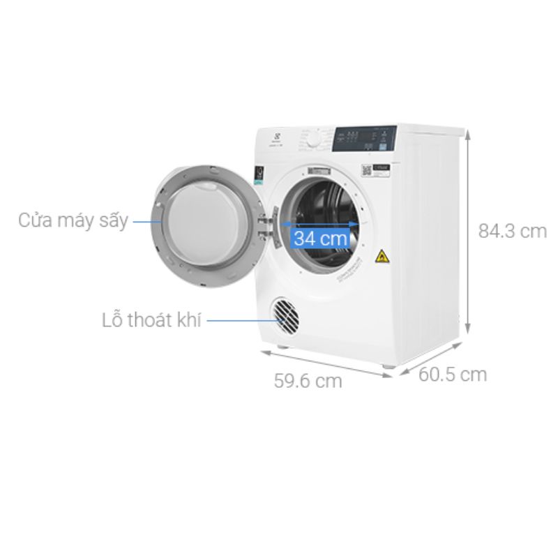 Kích thước máy sấy thông hơi Electrolux 8.5kg UltimateCare 300 Kích thước máy sấy thông hơi Electrolux 8.5kg UltimateCare 300