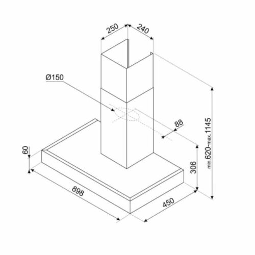 Máy hút mùi gắn tường 90cm Hafele Smeg KAT900HXE 536.84.279 3 kích thước của máy hút mùi gắn tường 90cm Hafele Smeg KAT900HXE 536.84.279