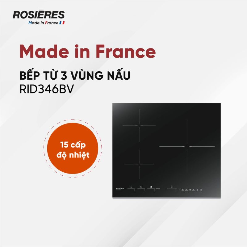 Thiết kế Bếp từ 3 vùng nấu Rosieres RID346BV Thiết kế Bếp từ 3 vùng nấu Rosieres RID346BV