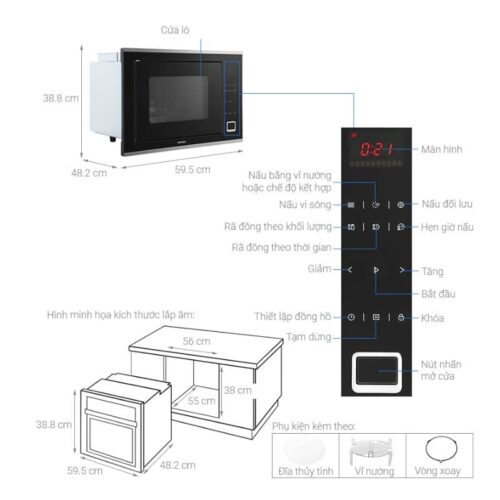 Lò vi sóng kết hợp nướng âm tủ Hafele HM-B38C 538.01.111 4 Thông số Lò vi sóng kết hợp nướng âm tủ Hafele HM-B38C 538.01.111