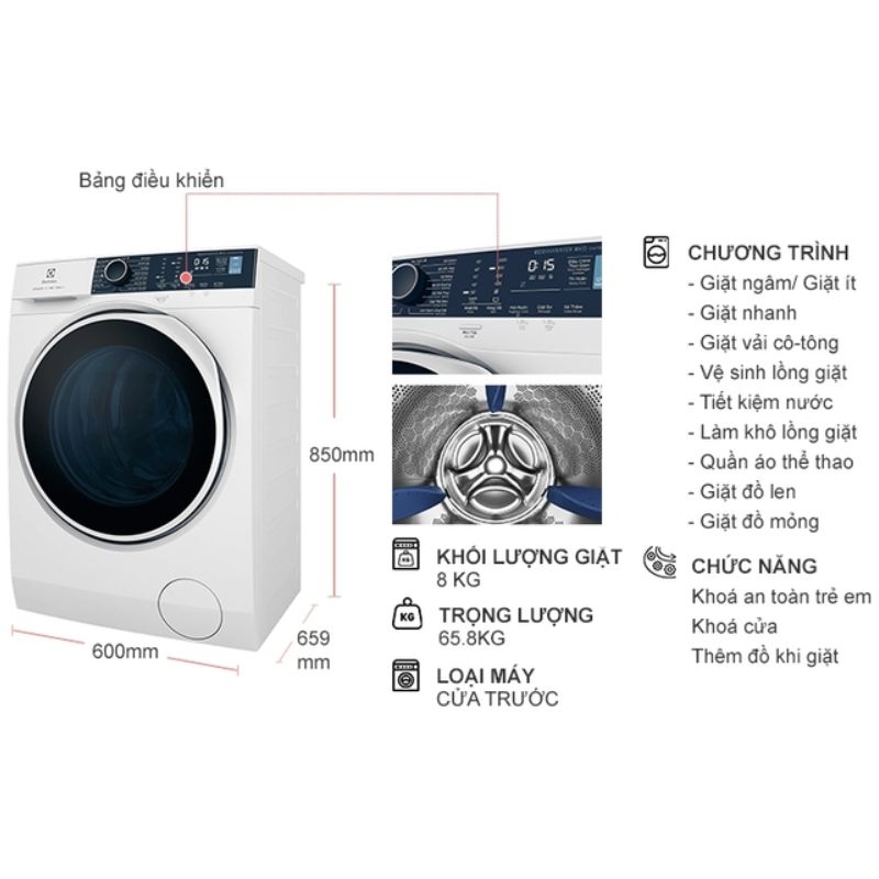 Kích thước máy giặt Electrolux Inverter 8 kg EWF8024P5WB Kích thước máy giặt Electrolux Inverter 8 kg EWF8024P5WB
