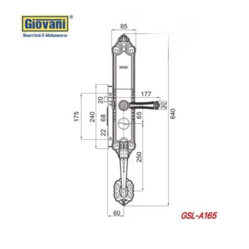 Khóa điện tử thông minh Giovani GSL-A165 3 Kích thước của Khóa điện tử thông minh Giovani GSL-A165