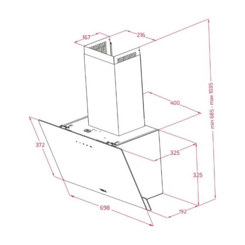 Máy hút mùi TEKA DVN 77050 TTC BK 112950011 5 Kích thước của Máy hút mùi nghiêng Teka DVN 77050 TTC BK