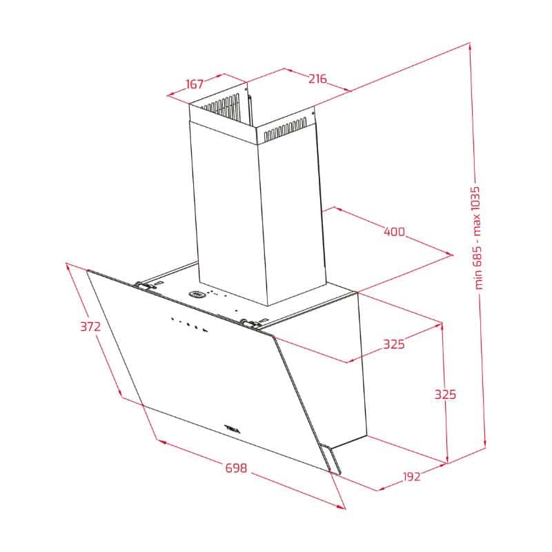 Kích thước của Máy hút mùi nghiêng Teka DVN 77050 TTC BK Kích thước của Máy hút mùi nghiêng Teka DVN 77050 TTC BK
