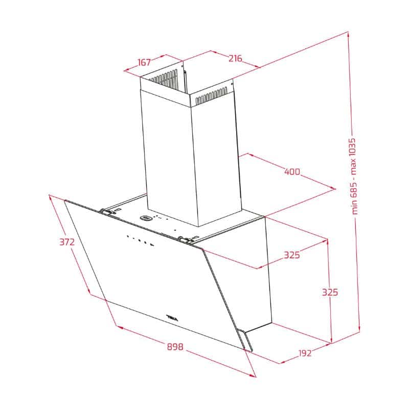 Kích thước của Máy hút mùi nghiêng Teka DVN 97050 TTC BK Kích thước của Máy hút mùi nghiêng Teka DVN 97050 TTC BK
