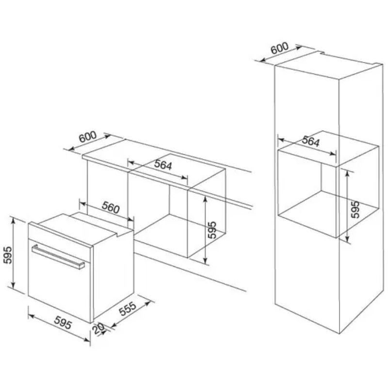 Kích thước lò Nướng Malloca EB-56ERCD3G-P8BC42 Kích thước lò Nướng Malloca EB-56ERCD3G-P8BC42
