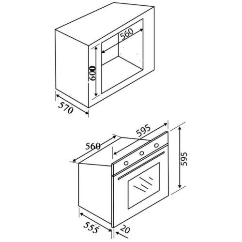 Lò nướng Malloca MOV-65DA ( Kính Trắng ) 3 Kích thước lò nướng Malloca MOV-65DA ( Kính Trắng )