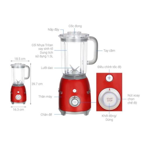 Máy say sinh tố Hafele Smeg BLF01RDEU 535.43.639 màu đỏ 3 Kích thước máy say sinh tố Hafele Smeg BLF01RDEU 535.43.639 màu đỏ