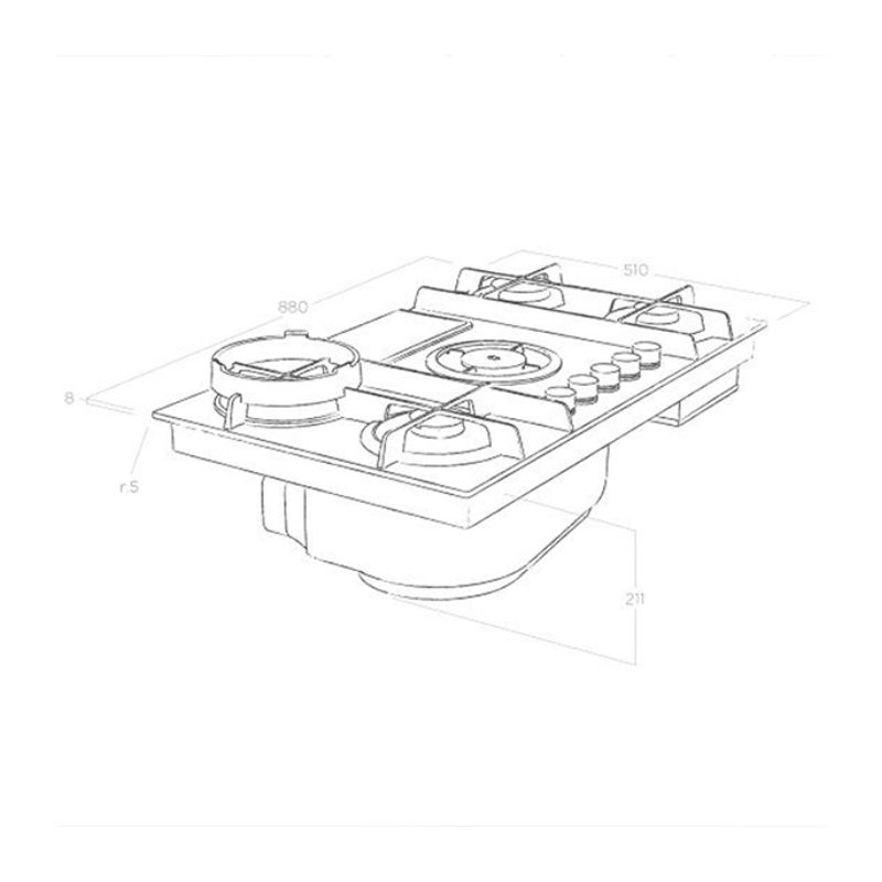Kích thước bếp gas kết hợp hút mùi Elica NIKOLATESLA FLAME BL/A/88 PRF0159616 Kích thước bếp gas kết hợp hút mùi Elica NIKOLATESLA FLAME BL/A/88 PRF0159616