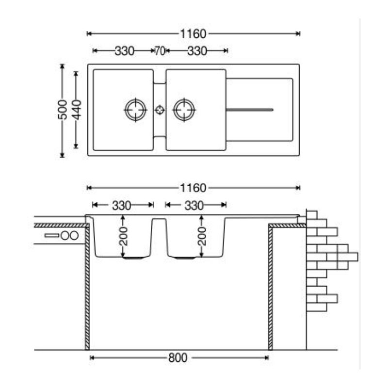 Kích thước chậu rửa chén đá Carysil ENC1 Kích thước chậu rửa chén đá Carysil ENC1