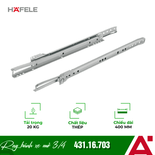 Ray bánh xe mở 3/4 dài 400mm Hafele 431.16.703