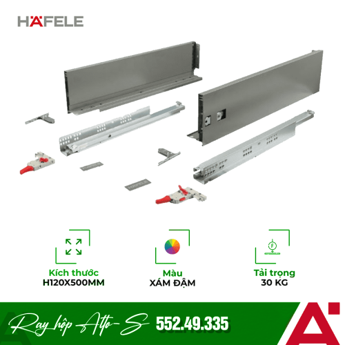 Ray hộp Hafele 552.49.335 Alto-S H120 mm màu xám đậm