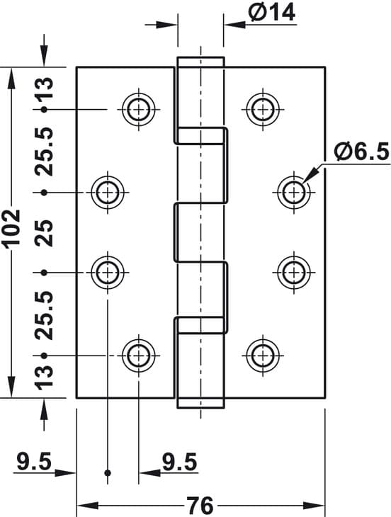 Kích thước của Bản lề lá 2 vòng bi 120Kg Hafele 926.98.069 Kích thước của Bản lề lá 2 vòng bi 120Kg Hafele 926.98.069