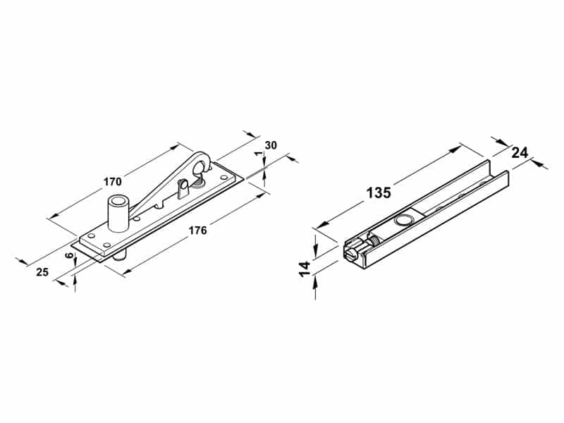 Kích thước của Bas kẹp trên cho bản lề sàn Hafele 932.84.901 Kích thước của Bas kẹp trên cho bản lề sàn Hafele 932.84.901