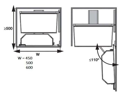 Bộ đựng thực phẩm 6 tầng 500/1700mm TANDEM ARE Hafele 545.93.433 3 Kích thước của Bộ đựng thực phẩm 6 tầng 500/1700mm TANDEM ARE Hafele 545.93.433