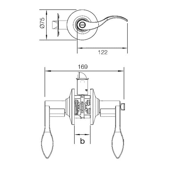 Kích thước của Bộ khóa tay nắm gạt cửa Toilet Hafele 489.10.199 Kích thước của Bộ khóa tay nắm gạt cửa Toilet Hafele 489.10.199