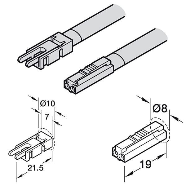 Kích thước của Dây dẫn adapter Hafele 833.72.742 Kích thước của Dây dẫn adapter Hafele 833.72.742