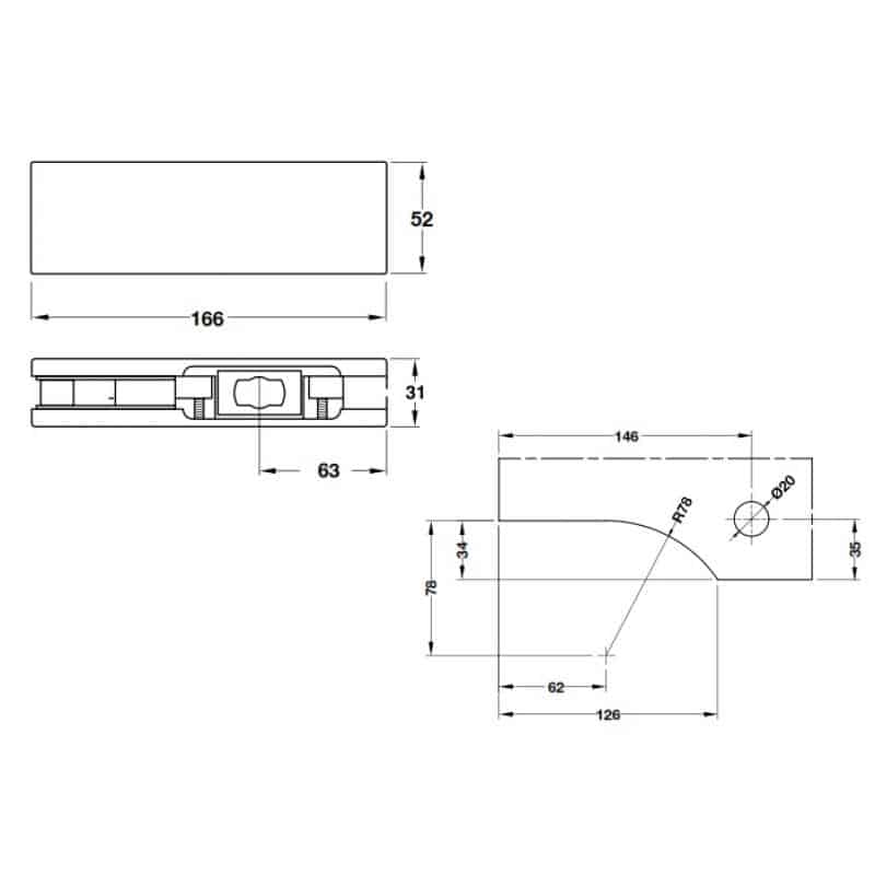 Kích thước của Kẹp kính dưới Inox mờ Hafele 981.50.010 Kích thước của Kẹp kính dưới Inox mờ Hafele 981.50.010