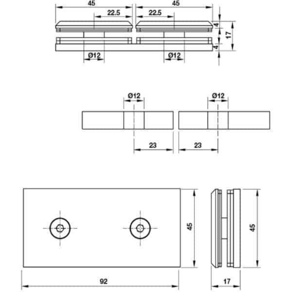 Kích thước của Kẹp kính phòng tắm 180º Hafele 981.77.912 Kích thước của Kẹp kính phòng tắm 180º Hafele 981.77.912