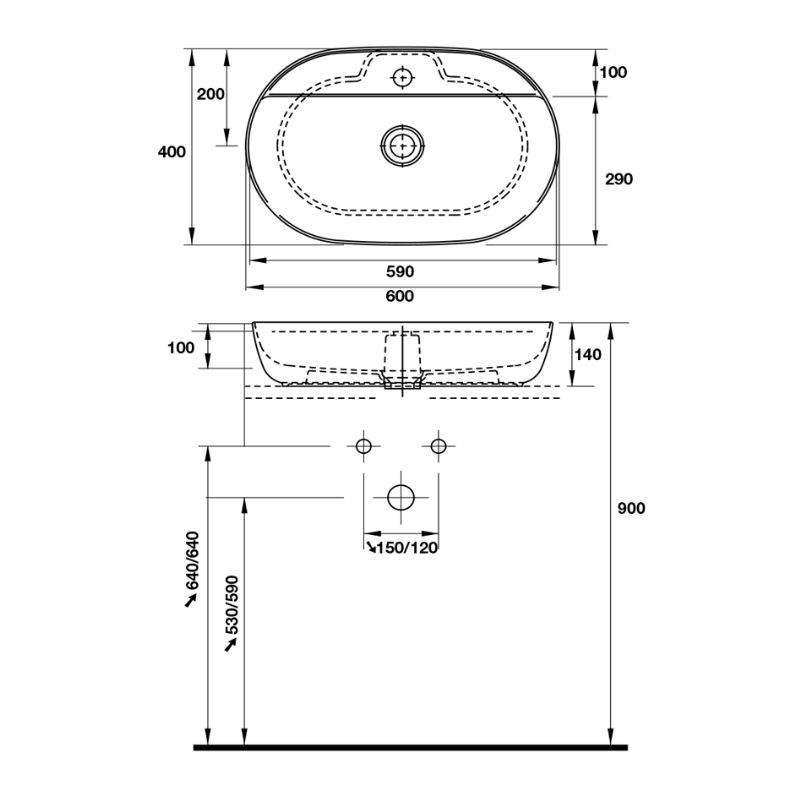 Kích thước chậu rửa Lavabo Luv 600 Duravit 588.45.182 Kích thước chậu rửa Lavabo Luv 600 Duravit 588.45.182