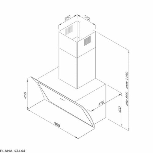 Kích thước máy hút khói khử mùi MALLOCA Plana K3444
