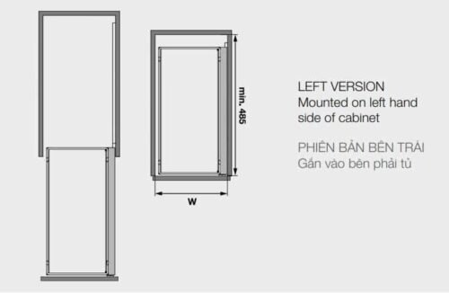 Phụ kiện tủ bếp Hafele 545.53.761 bộ 2 rổ ARENA COMFORT II, 250m, mở trái 3 Kích thước của Phụ kiện tủ bếp Hafele 545.53.761 bộ 2 rổ ARENA COMFORT II, 250m, mở trái