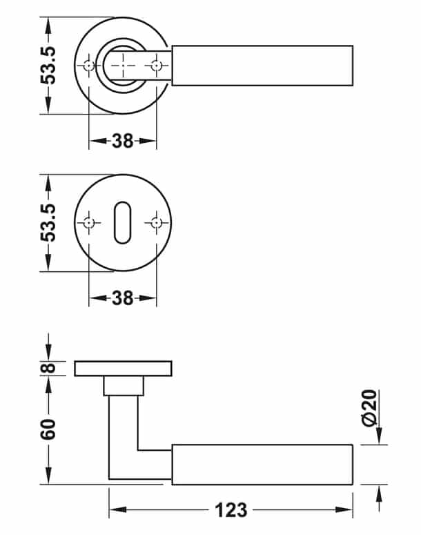 Kích thước của Tay nắm cửa phòng Hafele 903.92.696 Kích thước của Tay nắm cửa phòng Hafele 903.92.696