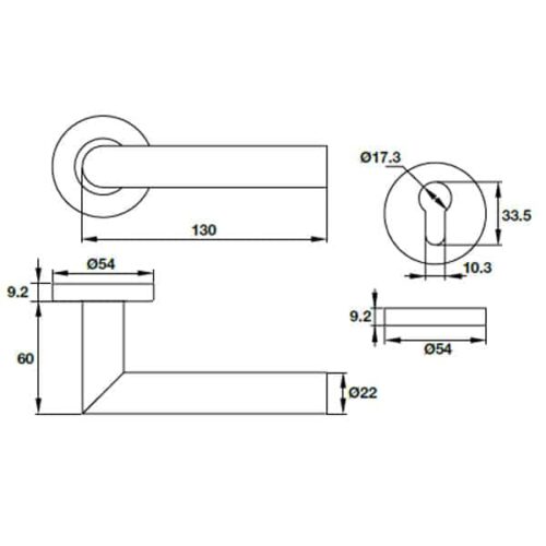 Tay nắm gạt cửa phòng Hafele 903.91.454 3 Kích thước của Tay nắm gạt cửa phòng Hafele 903.91.454