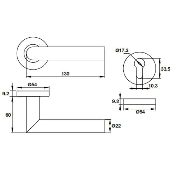 Kích thước của Tay nắm gạt cửa phòng Hafele 903.91.454 Kích thước của Tay nắm gạt cửa phòng Hafele 903.91.454