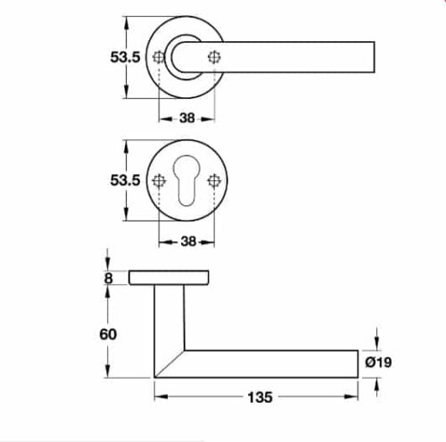Tay nắm gạt cửa phòng Hafele 903.92.559 3 Kích thước của Tay nắm gạt cửa phòng Hafele 903.92.559