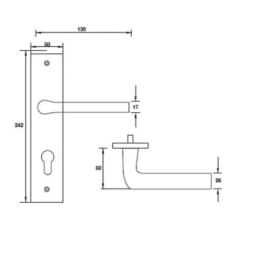 Tay nắm gạt đế dài C/C 72mm Hafele 903.98.464 3 Kích thước của tay nắm gạt đế dài C/C 72mm Hafele 903.98.464