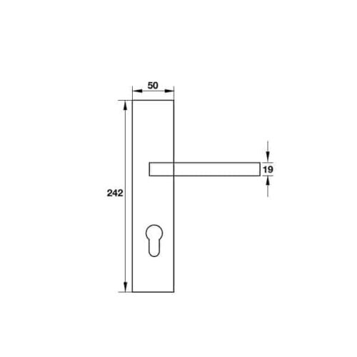 Kích thước của Tay nắm gạt đế dài C/C 72mm Hafele 903.99.303