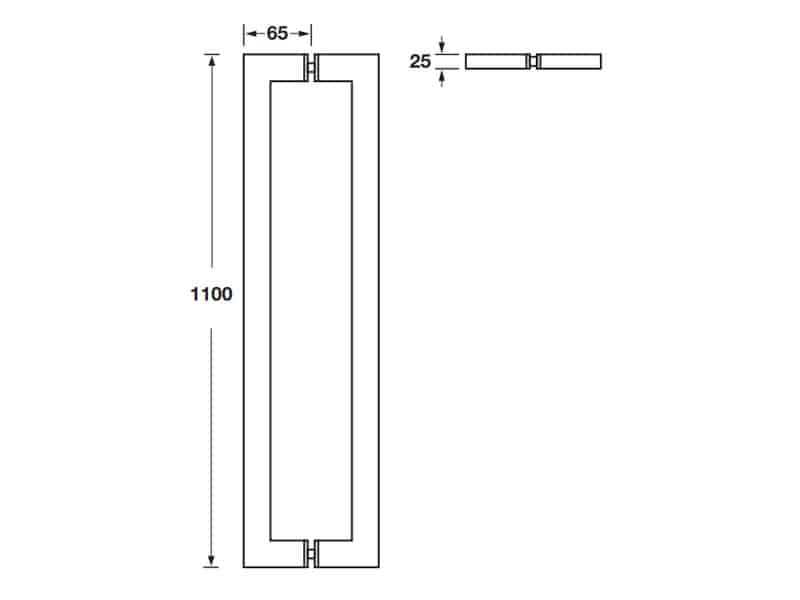 Kích thước của Tay nắm kéo vuông C/C 1075mm Hafele 499.68.039 Kích thước của Tay nắm kéo vuông C/C 1075mm Hafele 499.68.039