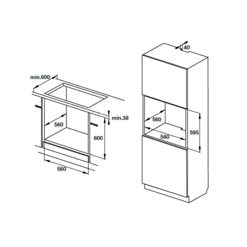 Kích thước Lò nướng âm tủ Hafele 535.62.571 Kích thước Lò nướng âm tủ Hafele 535.62.571