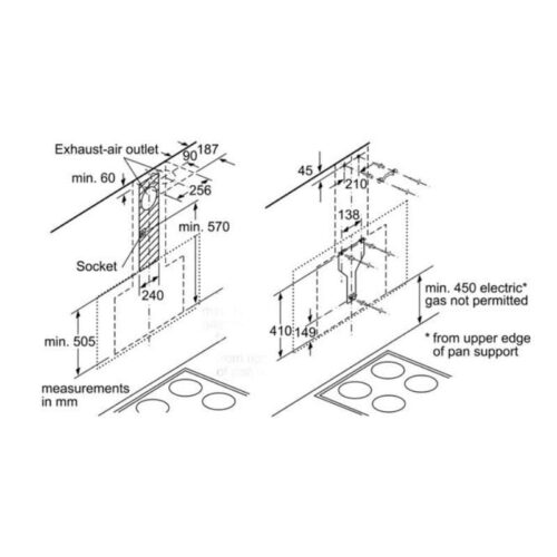 Máy hút mùi gắn tường Bosch DWF97RV60B 7 Kích thước máy hút mùi gắn tường Bosch DWF97RV60B