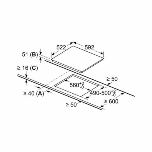 Bếp từ 3 vùng nấu Bosch PUC631BB1E 6 Kích thước bếp từ 3 vùng nấu Bosch PUC631BB1E