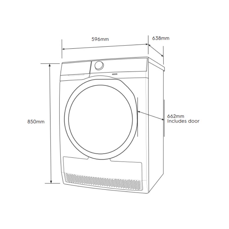 Kích thước máy sấy bơm nhiệt Electrolux 9kg EDH903R9WB Kích thước máy sấy bơm nhiệt Electrolux 9kg EDH903R9WB
