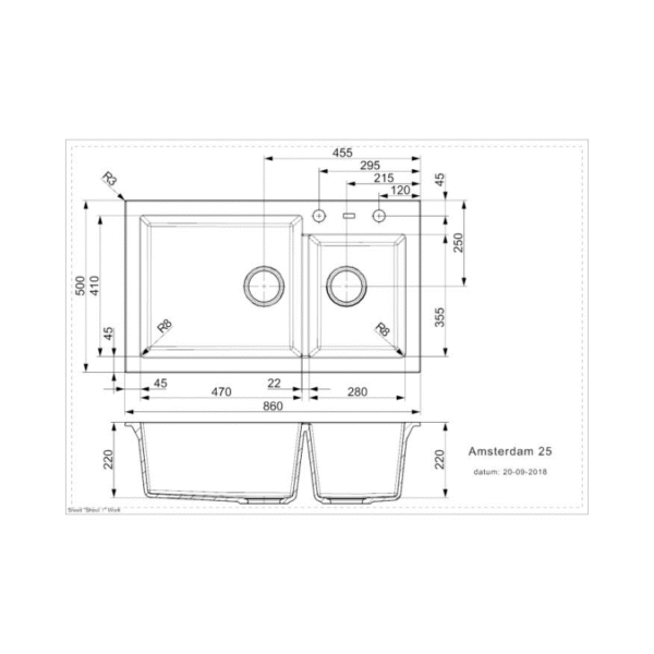 Thiết kế của chậu rửa bát 2 hố Reginox AMSTERDAM 25 HMH.R31100 Thiết kế của chậu rửa bát 2 hố Reginox AMSTERDAM 25 HMH.R31100