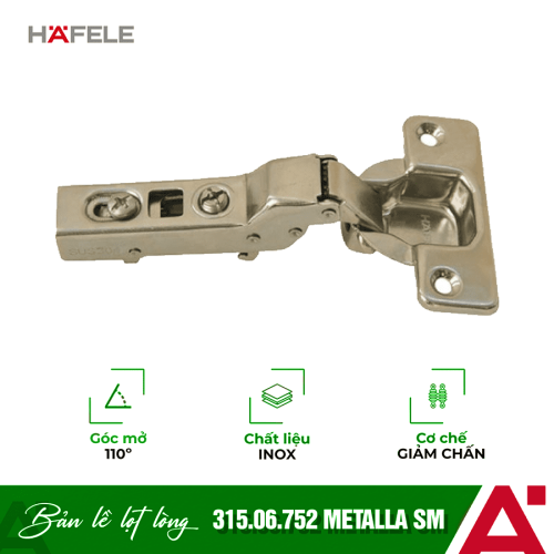 Bản lề lọt lòng Metalla SM 110° giảm chấn Hafele 315.06.752