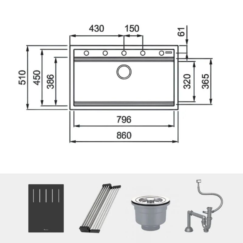 Chi tiết chậu rửa bát đá 1 hố Konox Terra 860S Chi tiết chậu rửa bát đá 1 hố Konox Terra 860S