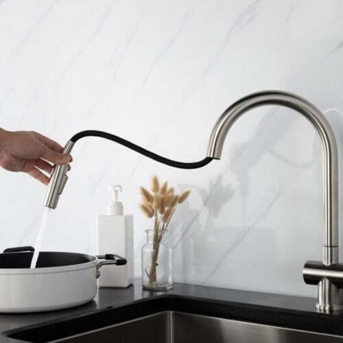 Vòi rửa bát nóng lạnh Kluger KLF0008S có dây rút 4 Ảnh vòi rửa bát nóng lạnh Kluger KLF0008S có dây rút